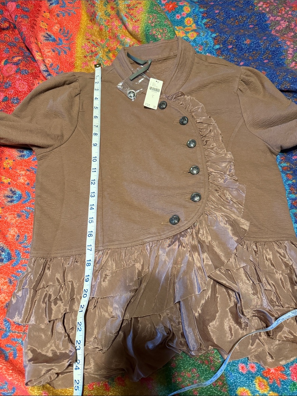 Curved Ruffle Military Cardigan Top - Picture 10 of 11